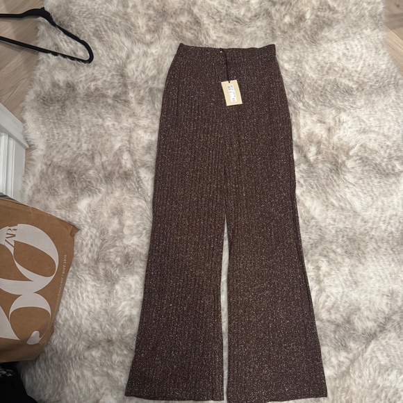 River Island Sparkly wide leg brown pants - Picture 2 of 3